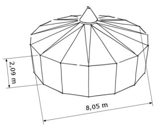TORTUGA Super-Groß-Jurte 810 / 209 cm, TC280, naturell, TK, 7+2, ohne Mittelstangen