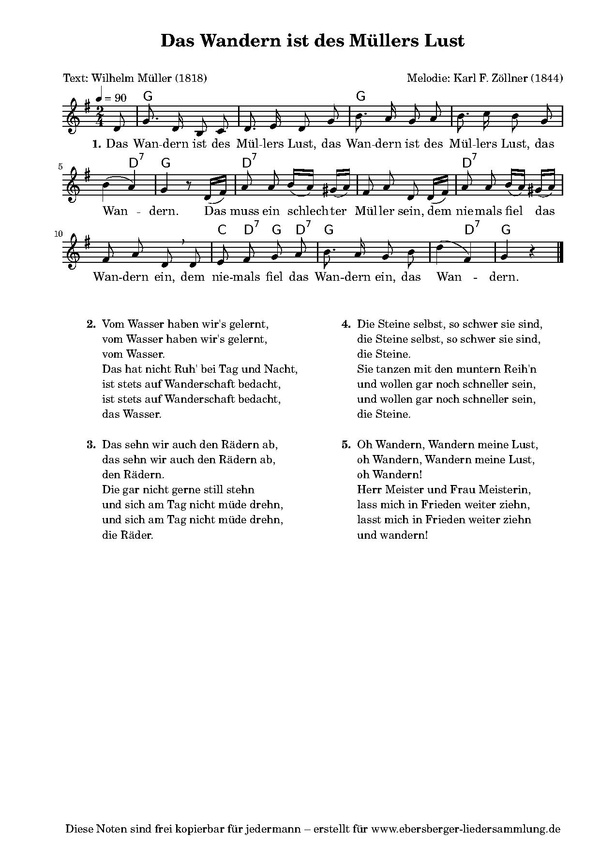 Text Das Wandern Ist Des Müllers Lust Das Wandern ist des Müllers Lust – Jurtenland-Wiki